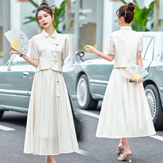 今年流行套装裙2026夏季新款高级感气质新中式绣花盘扣半身裙套装，女装套装/套裙，米雪儿