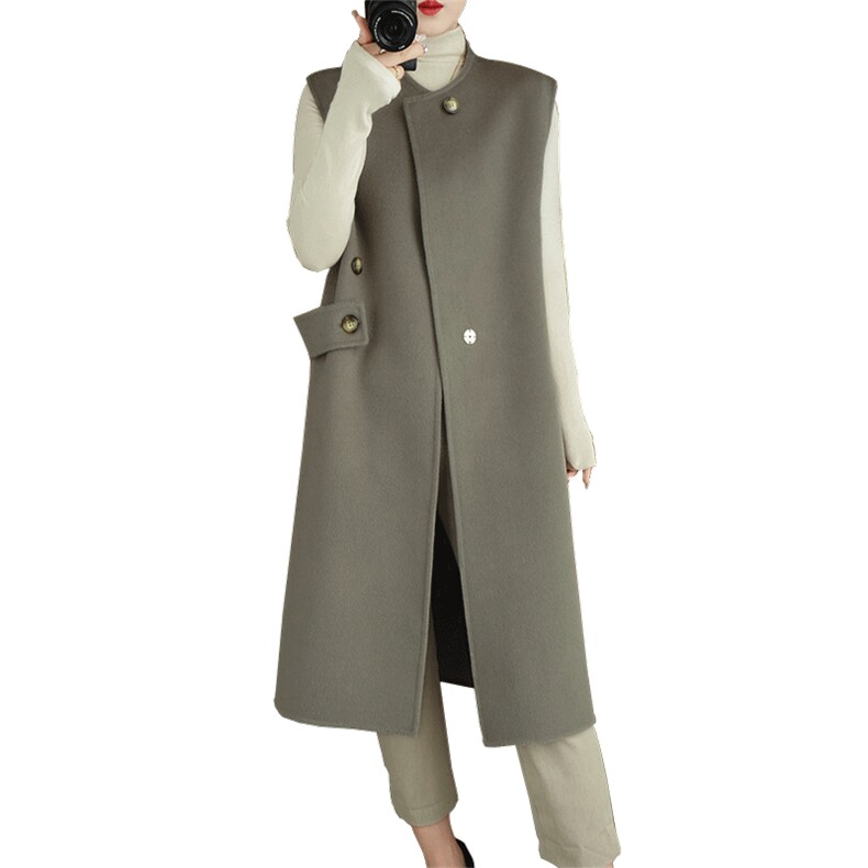 2024年秋冬新款双面呢马甲女长款休闲坎肩羊毛大衣毛呢外套,女装马甲,鹿展羊绒大衣