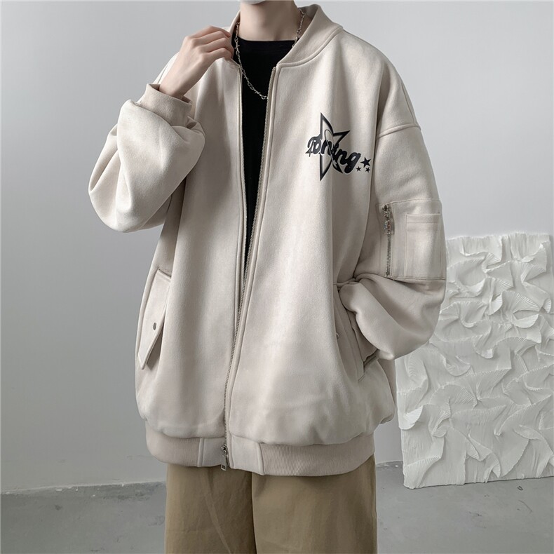 24春秋款美式复古麂皮绒飞行棒球服男女夹克外套JF251-P80控108,男装夹克,电商B370