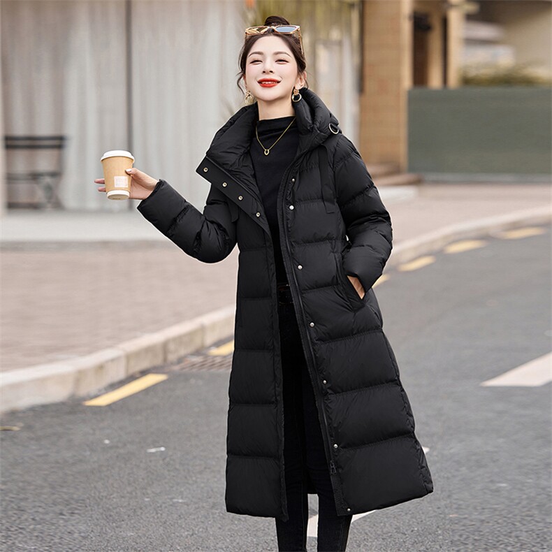 中长款气质羽绒服女2025冬季新款系带收腰时髦女神范女士保暖外套,女装羽绒服,拾衣