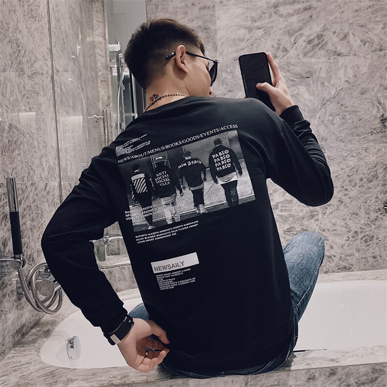 2021春款社会小伙休闲痞帅网红人物圆领印花长袖卫衣T恤97035-P50,男装卫衣,星座308A