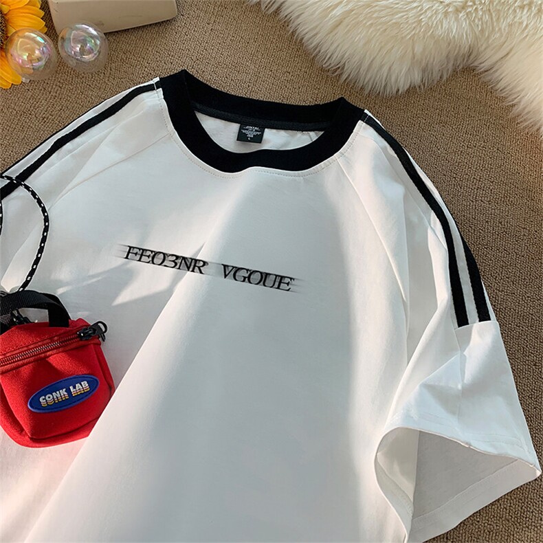 可48小时发货支持抖音得物来样二开重磅美式高街纯棉织带短袖T恤，男装T恤，电商A486-1