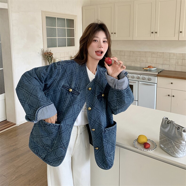 牛仔绗缝夹棉短外套C170-8009-P185-K278,女装棉衣/棉服,2C170