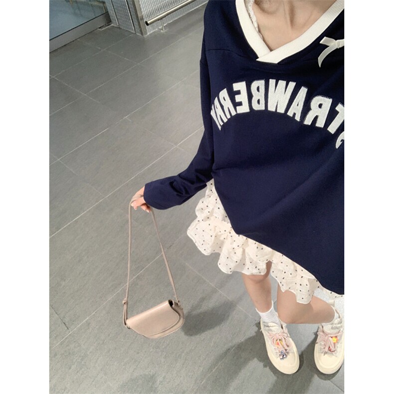 QC026-P55220克酷棉双棉卫衣女春秋潮设计感蝴蝶结V领韩版上衣,女装卫衣/绒衫,星座617A-2