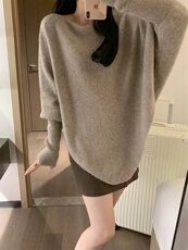 慵懒风宽松粗针蝙蝠袖毛衣女秋冬短款韩版宽松显瘦，女装针织衫/毛衣，半城羊绒