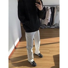 cleanfit白色牛仔裤男修身美式高街裤子直筒弯刀微喇裤L80100-P40，男装牛仔裤，星座1008