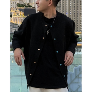 绿松石纽扣针织开衫男秋季cleanfit慵懒风休闲情侣装韩式毛衣外套图片
