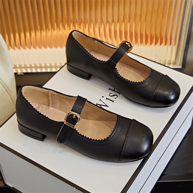 真皮玛丽珍鞋女2024夏季新款粗跟浅口单鞋女休闲时装鞋小香风女鞋，女鞋单鞋，电商A223
