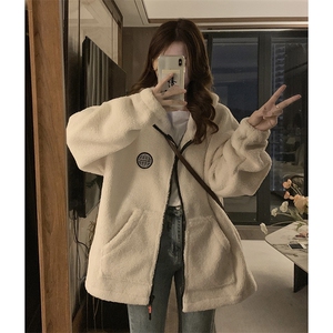 羊羔毛外套女新款情侣宽松百搭加绒加厚开衫棉服连帽C551-P120图片