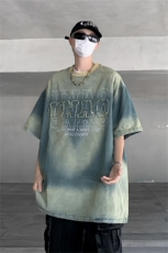 美式复古扎染水洗做旧圆领牛仔t恤男字母刺绣重工宽松短袖体恤潮，男装T恤，星座505-2（原电商A260-1)