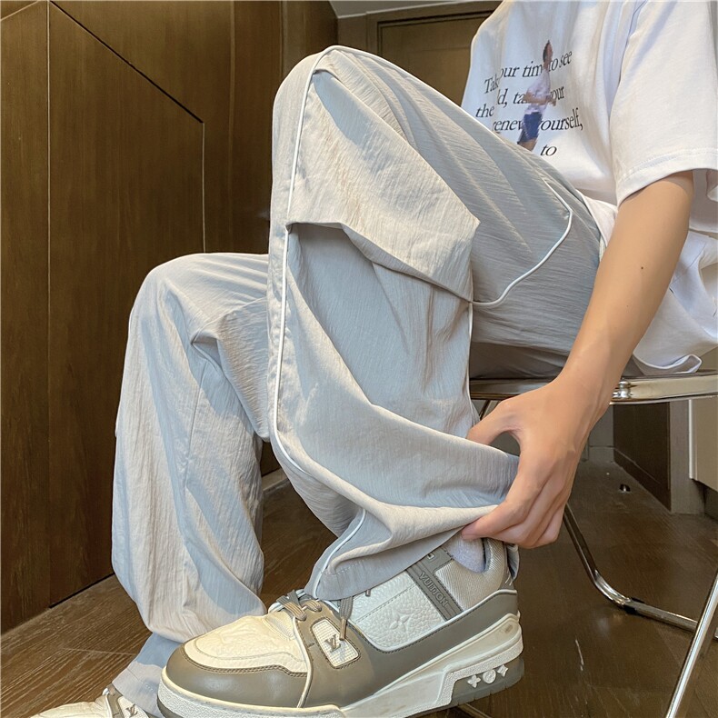 抖音品质夏季新款薄款冰丝褶皱宽松休闲裤B315-K24206-特p40控78,男装休闲裤,电商B315