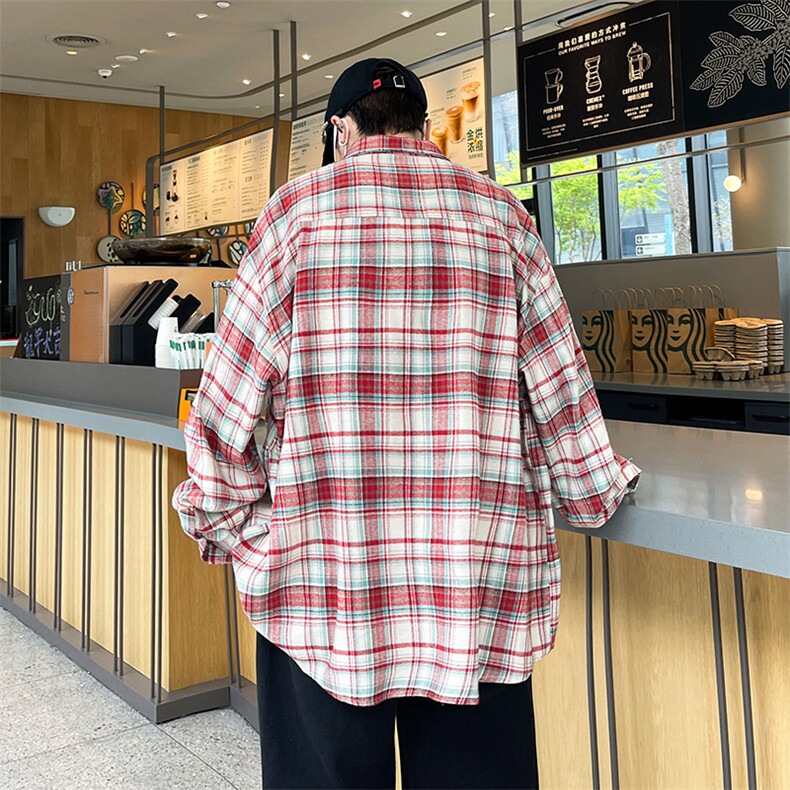 美式复古休闲百搭情侣衬衣外套港式慵懒风格子衬衫男女长袖春季,男装衬衫,星座410-6（原星座1304-1）