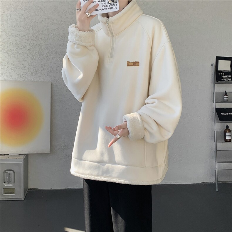 WY10180-特P65重磅美式可翻领大码立领绒感半拉链卫衣外套,女装短外套,电商A059