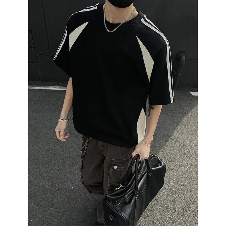 抖音得物二开品质240克宽松纯棉美式潮牌高街痞帅短袖T恤YQ42,男装T恤,电商A486-1