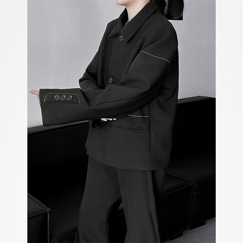 黑色短款垫肩西装外套男痞帅夹克老钱风穿搭dk西服W6555-P63,男装夹克,星座412-2