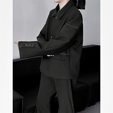 黑色短款垫肩西装外套男痞帅夹克老钱风穿搭dk西服W6555-P63，男装夹克，星座412-2