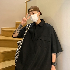 T6069/P35夏季简约短袖衬衫男设计感小众工装衬衣polo衫宽松T恤男，男装T恤，电商A141