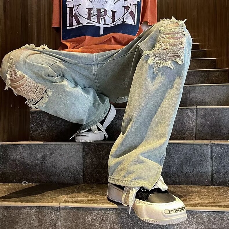 港风夏季新款高街潮牌百搭破洞直筒休闲牛仔裤长裤NK2232-P50,男装牛仔裤,星座1109-3
