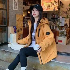 高级感黄色工装冲锋衣羽绒服女冬2024新款90白鸭绒内胆连帽厚外套图片