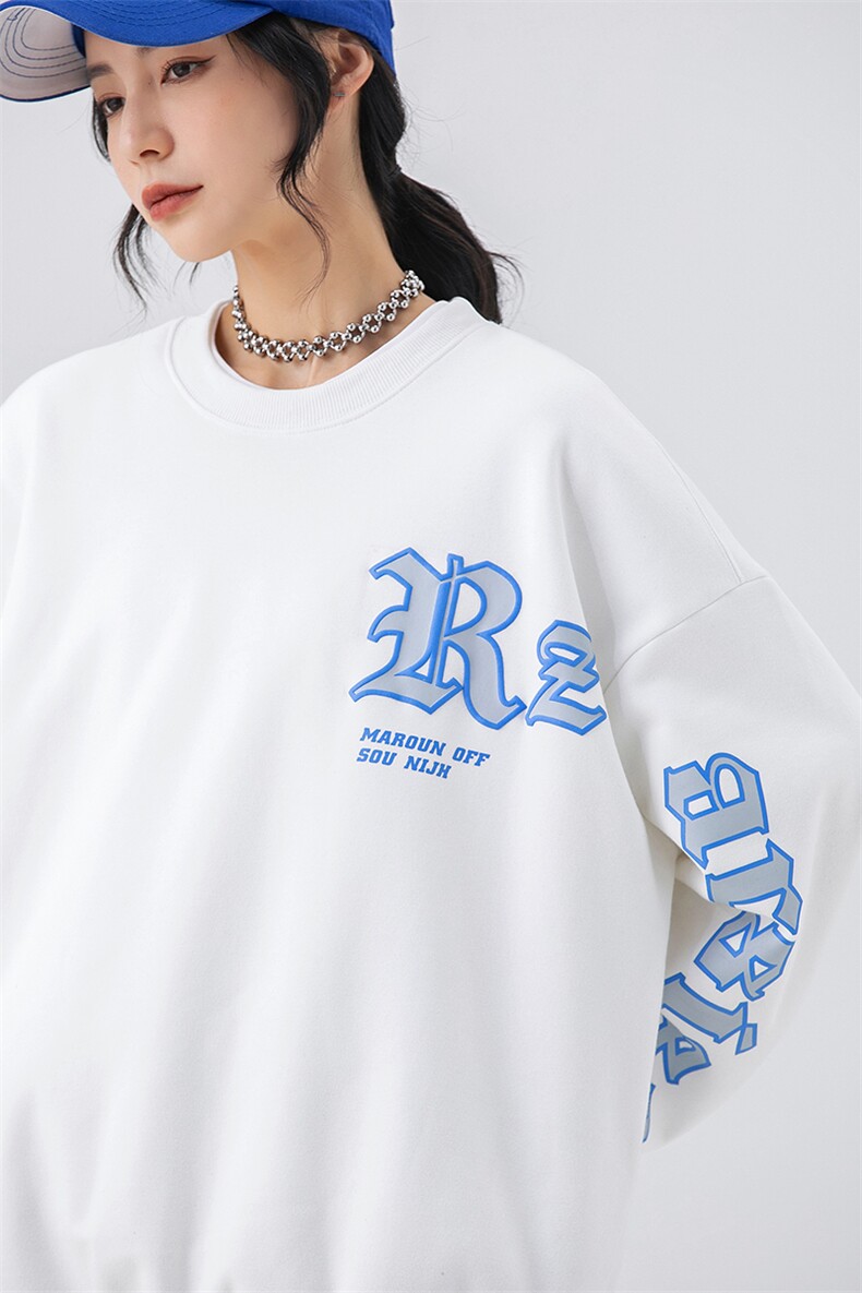 2023秋冬新款日系情侣撞色字母印花宽松圆领套头卫衣XZ055-P38,男装卫衣,星座914-3