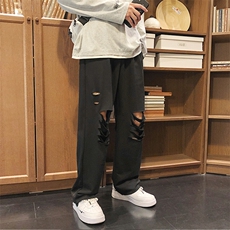 2021港风新款破洞九分裤学生中性风卫裤长裤子潮504-K2027-P50，男装休闲裤，星座504
