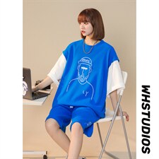 中性2023夏季新款华夫格宽松拼色运动风情侣套装TZ611P75控98，男装休闲套装，A247A