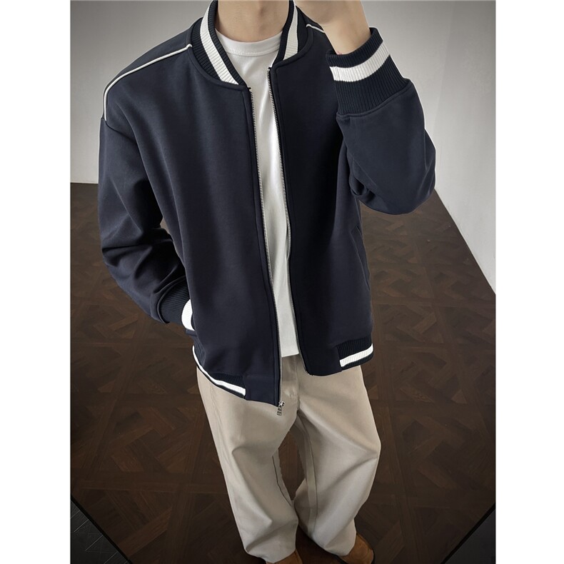 重磅420克boxy短款立领开衫棒球服液态棉爽滑外套男D9899-P68,女装短外套,星座610B-1