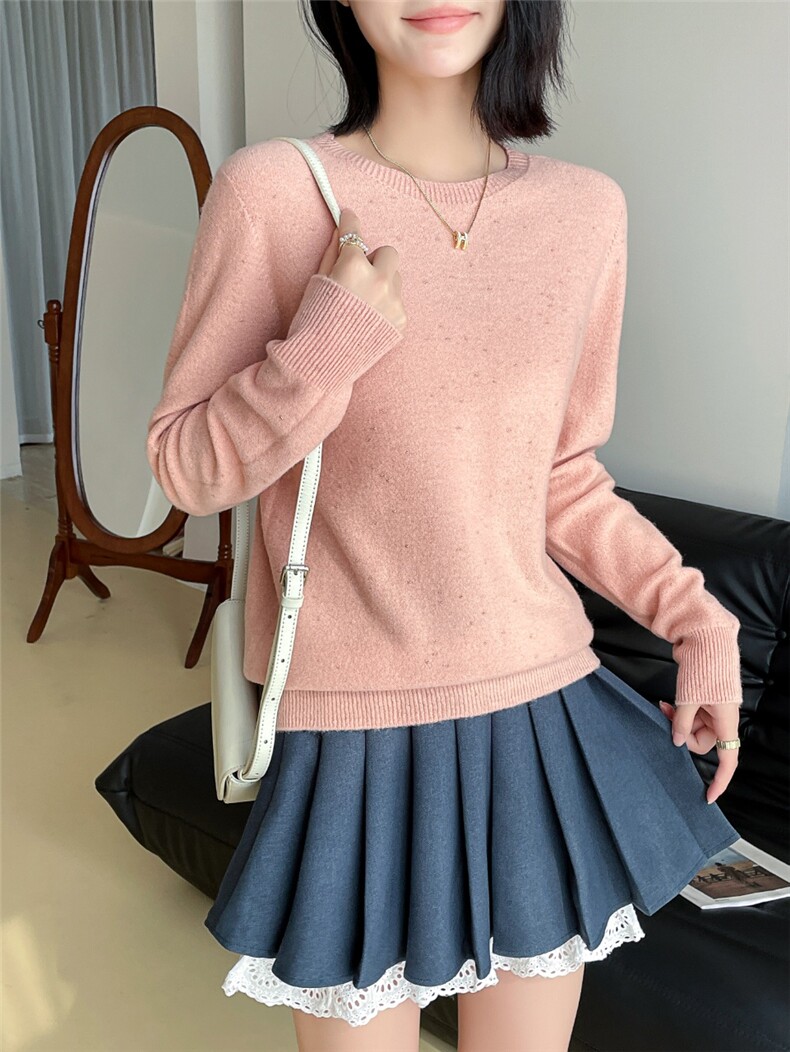 时尚百搭女士羊毛衫优雅紫色圆领长袖毛衣秋冬必备单品,女装羊毛衫,牧思羊