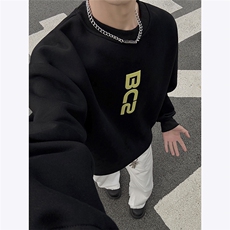 撞色明线字母简约圆领套头卫衣宽松潮新款潮牌百搭外套男P48，女装短外套，电商C306-1