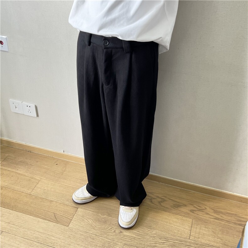 秋冬男士百搭休闲西裤纯色直筒裤子呢料厚裤子潮图片