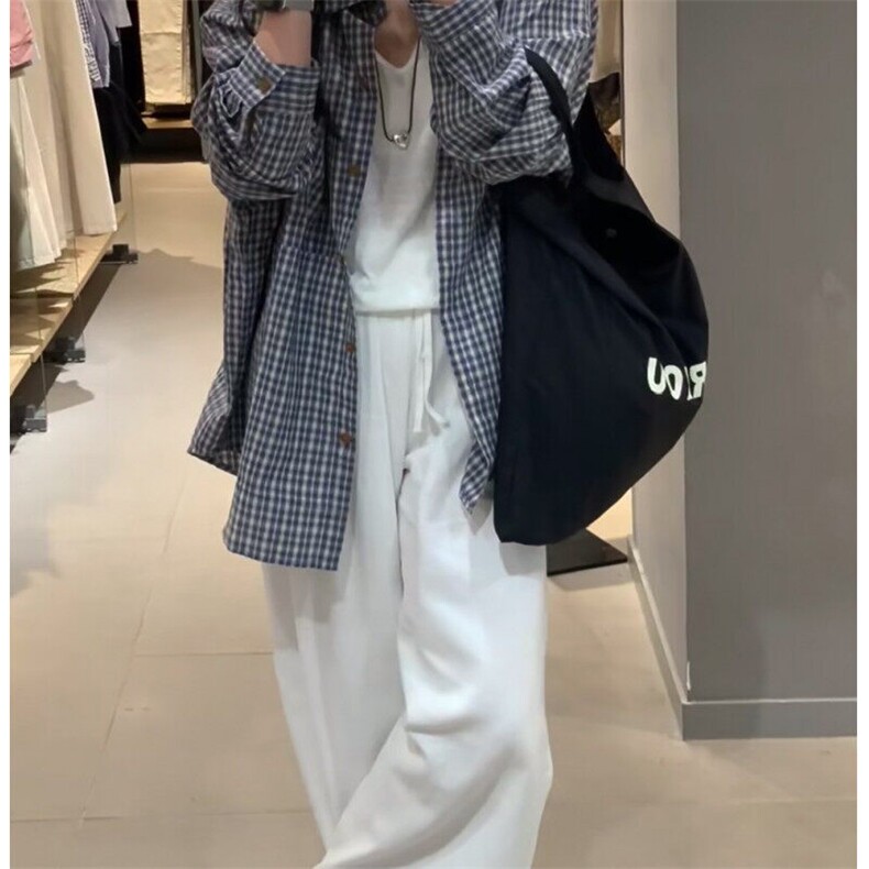 格纹衬衫男女2025韩系小个子宽松慵懒防晒衬衣复古百搭长袖上衣,男装衬衫,星座601-1