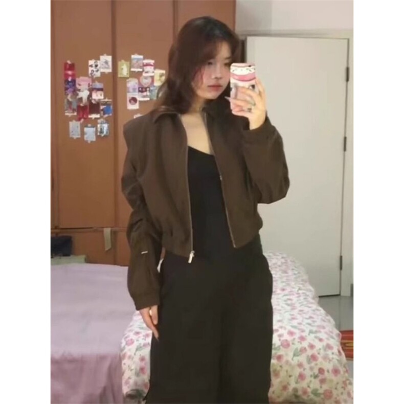 美拉德棕色短款外套女春秋季独特超好看又酷又飒的小个子夹克上衣,男装夹克,星座506A