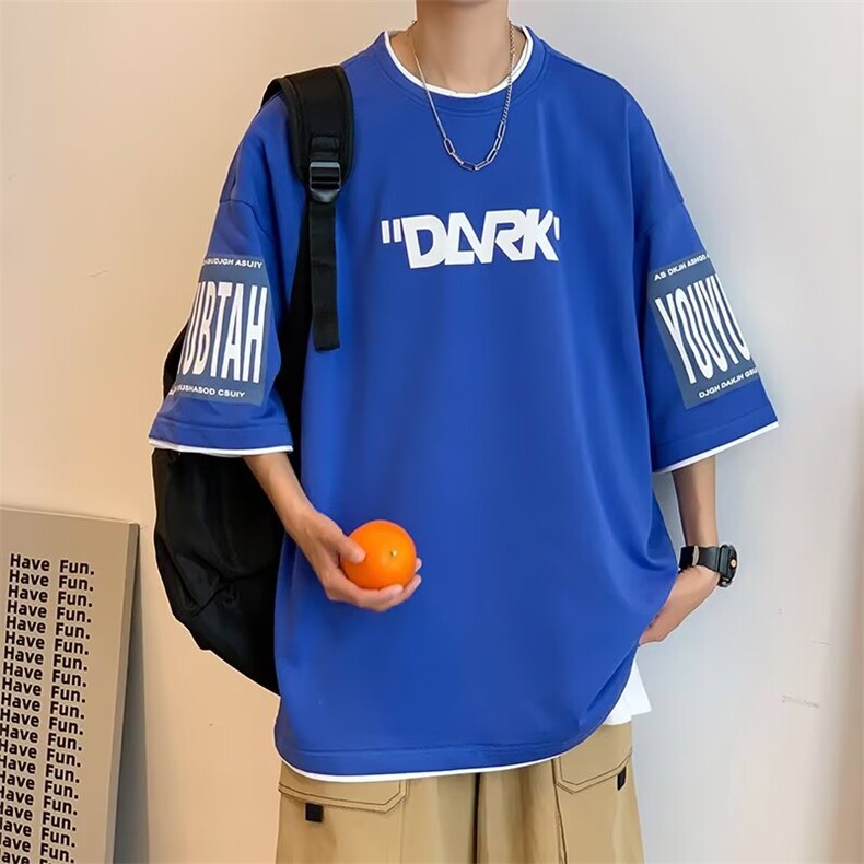 圆领短袖t恤男新款夏季美式重磅潮牌高级感透气五分休闲上衣服ins,男装T恤,星座1210-1