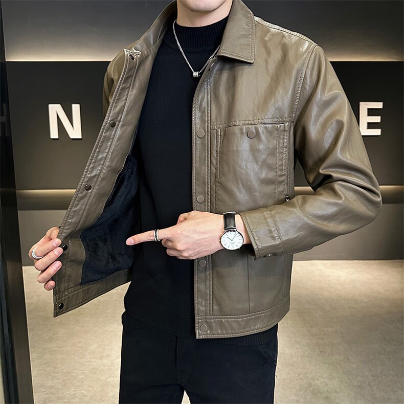 加绒皮衣外套男秋冬季2025新款机车PU皮夹克A313-6622-P135,男装夹克,电商A313