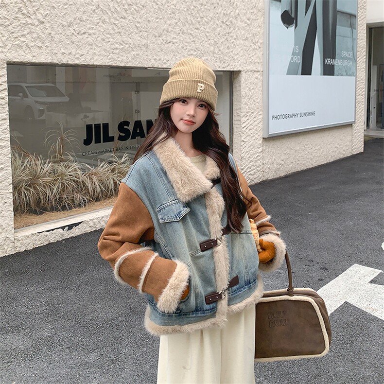 新品牛仔拼接皮毛一体外套2C285-2620-P220-K328,女装短外套,2C285