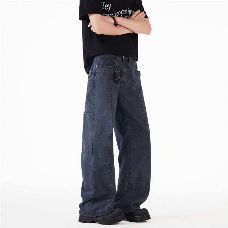 水洗直筒工装裤男高街复古做旧宽松阔腿休闲裤N1015-P68，男装工装外套，星座1001-1