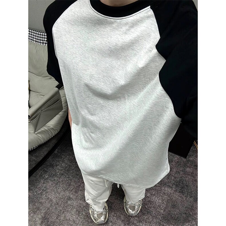 抖音得物高品质二开240克宽松纯棉美式潮牌插肩袖拼接短袖T恤，男装T恤，电商A486-1