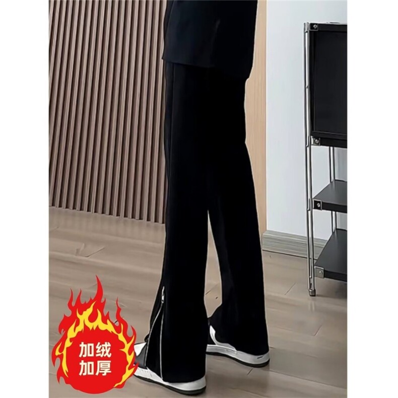 美式微喇牛仔裤加绒直筒裤子高街vibe开叉拉链长裤K8001-P46网图,男装牛仔裤,电商B245
