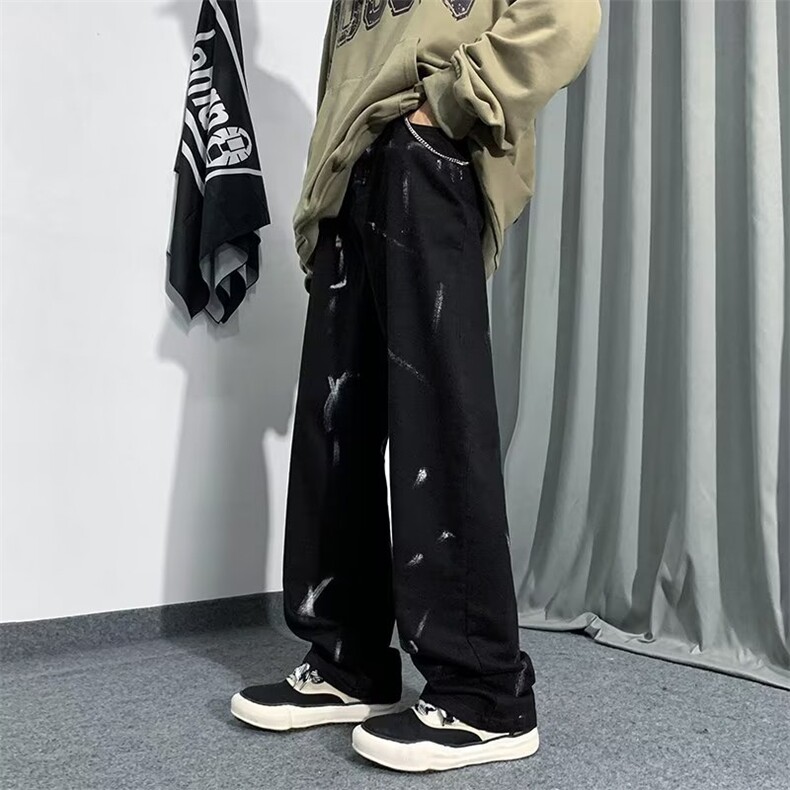 美式高街hiphop裤子设计感扎染牛仔裤男宽松直筒阔腿裤NK532-P45,男装牛仔裤,星座1008-1