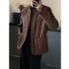 粗花呢小香风外套男秋冬款潮牌廓形休闲夹克设计感短款W6773-P81，男装夹克，星座412-1