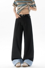 8XL-M冰丝牛仔阔腿西装裤男高腰垂感宽松设计感直筒拖地裤K9148，男装西服套装，电商D206-1