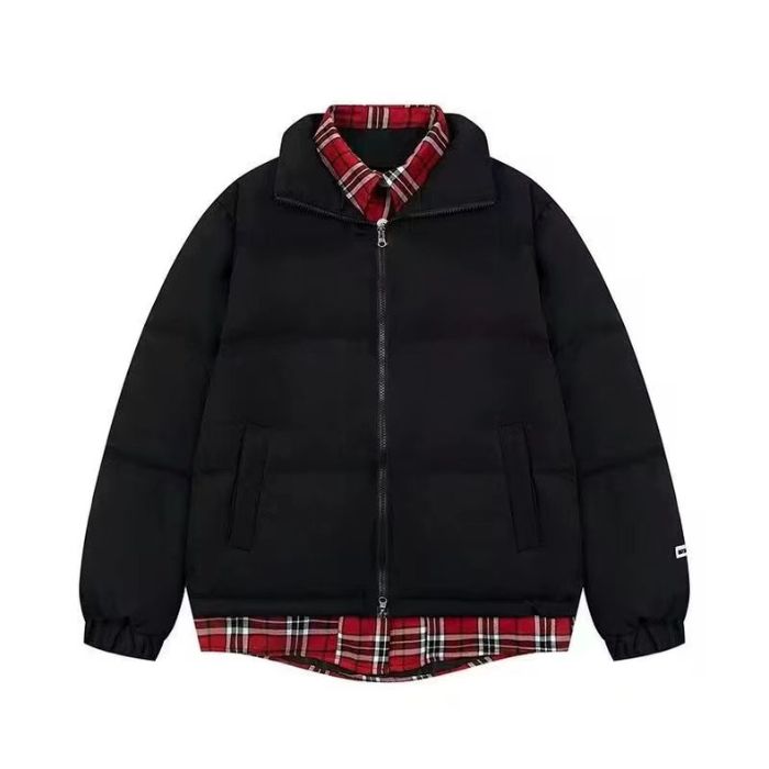 1506/Q2080/P76冬季新款美式潮牌假两件格子拼接棉服,男装棉衣,星座1506
