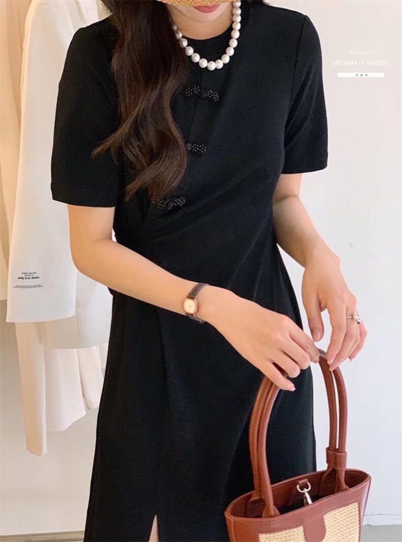 香丽迪2022年夏季新款拼接连衣裙女针织短袖圆领修身高腰,女装连衣裙,香丽迪1