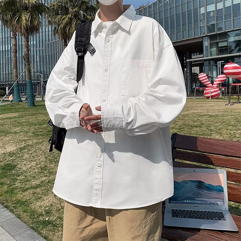 现货2024秋季潮流复古学院风衬衫翻领百搭休闲衬衣男W7140-P38,男装衬衫,星座512-2