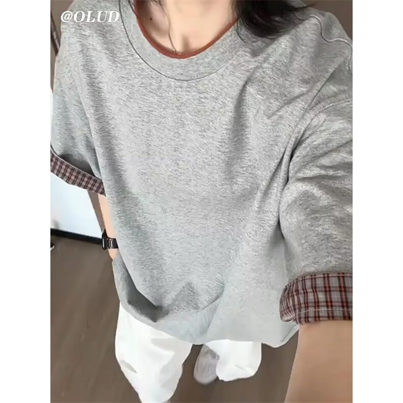 网图港风潮流简约假两件2026短袖t恤夏季大码百搭上衣YY816-P32，男装T恤，电商C216