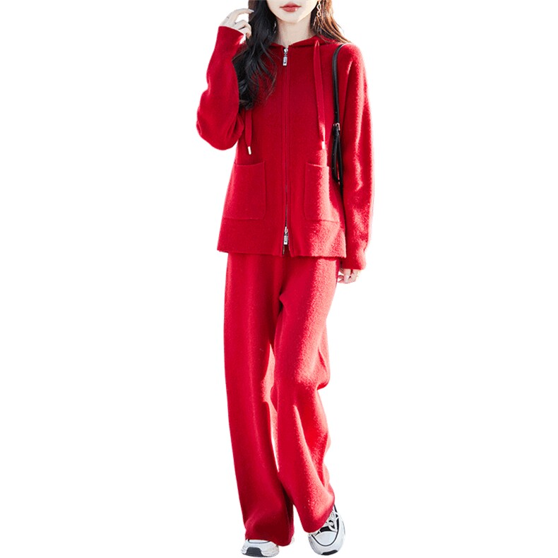 2025春季新款羊毛套装女连帽拉链开衫,女装套装/套裙,蒙特羊绒