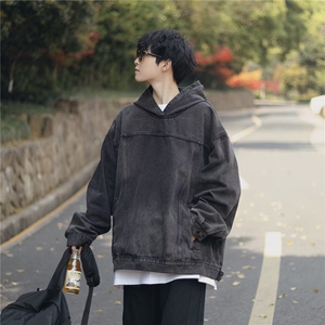 2024年春秋宽松男友风连帽牛仔套头衫水洗做旧百搭小众JA008-P68图片