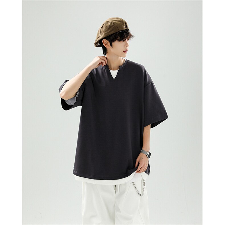 8XL-M特大码短袖男假两件五分袖高品质空气层宽松上衣DX321P35,男装T恤,电商D206-1