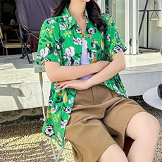 海边度假风短袖花衬衫女夏威夷ins超仙沙滩衬衣复古港风CS91/P30，女装衬衫，星座506