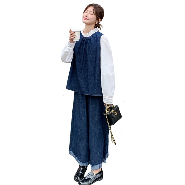 【现货已出】牛仔马甲正反可穿直筒裤两件套W516p175K238,女装套装/套裙,2C209